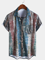 Men's Summer Retro Pocket Short Sleeve Shirt