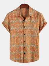 Men's Retro Casual Button Up Pocket Beach Vintage Orange Short Sleeve Shirt