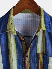 Men's Summer Vintage Yellow Striped Short Sleeve Shirt
