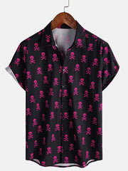 Men's Pink Skull Punk Rock Holiday Cotton Breathable Cool Summer Short Sleeve Shirt
