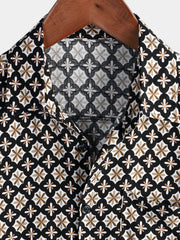 Men's Black Button Summer Beach Short Sleeve Shirt