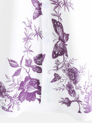Men's Purple Floral Print Hawaiian Button Up Summer Beach Casual Collar Short Sleeve Shirt