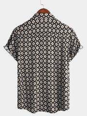 Men's Black Button Summer Beach Short Sleeve Shirt