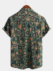 Men's Casual Vintage Floral Print Short Sleeve Shirt