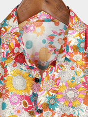 Men's Floral Cool Flower Summer Cotton Button Up Beach Short Sleeve Hawaiian Shirt