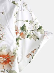 Men's Flower Print Cotton Hawaiian Floral Short Sleeve Shirt