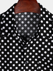 Men's Cotton Casual Polka Dot Summer Black Pocket Short Sleeve Shirt