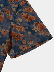 Men’s Everyday Casual Weekend Floral Vintage Summer Beach Breathable Short Sleeve Shirt