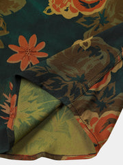 Men’s Summer Beach Vintage Dark Green Floral Casual Breathable Short Sleeve Shirt