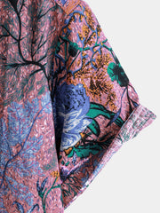 Men's Breathable Retro Floral Print Summer Short Sleeve Shirt