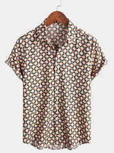 Men's Retro Button Up Vintage Geometric Circle Cool Summer Beach Short Sleeve Shirt