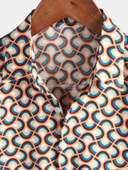 Men's Retro Button Up Vintage Geometric Circle Cool Summer Beach Short Sleeve Shirt