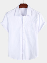 Men's Solid Color Linen Cotton Pocket Casual Button Short Sleeve Shirt