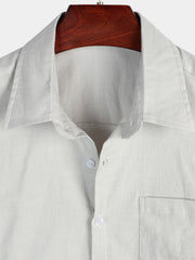 Men's Solid Color Linen Cotton Pocket Casual Button Short Sleeve Shirt