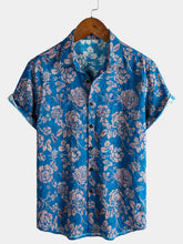 Men's Retro Botanical Print Short Sleeve Button Down Resort Shirt
