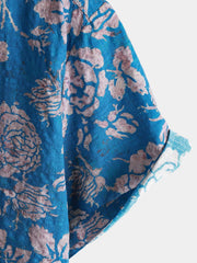 Men's Retro Botanical Print Short Sleeve Button Down Resort Shirt