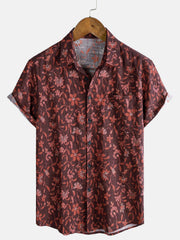 Men's Lightweight Breathable Cotton Botanical Graphic Summer Casual Shirt