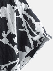 Men's Black and White Hawaiian Floral Breathable Cotton Casual Button Down Shirt