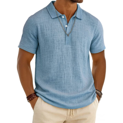 Men's Slub Cotton-Linen Casual Polo Shirt