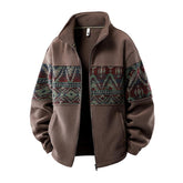 Men's Ethnic Pattern Full Zip Cardigan Sweatshirt, Stand Collar Casual Jacket