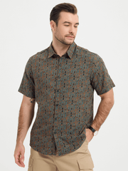 Men's Vintage Paisley Print 70s Button Up Brown Boho Retro Tribal Short Sleeve Shirt