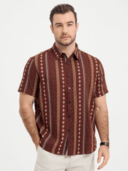 Men's Retro Button Up Short Sleeve Cotton 70s Shirt