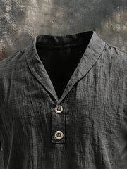 Men's Vintage Cotton and Linen Henley Collar Short-Sleeved T-Shirt