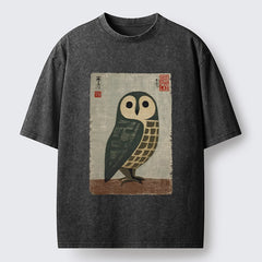 Tokyo-Tiger Traditional Owl In Japanese Art Washed T-Shirt