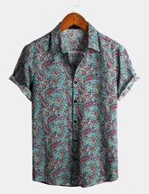 Men's Short Sleeve Classic Paisley Pattern Cotton Shirt
