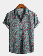 Men's Short Sleeve Classic Paisley Pattern Cotton Shirt