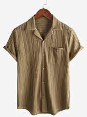 Men's Summer Lace Short Sleeve Casual Button Up Beach Shirt