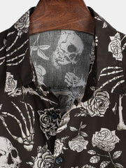 Men's Skull Rose Floral Punk Rock and Roll Cool Button Up Shirt