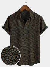 Men's Casual Holiday Short Sleeve Button Up Retro Shirt