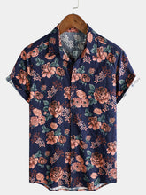 Men's Floral Retro Navy Blue Summer Holiday Short Sleeve Shirt