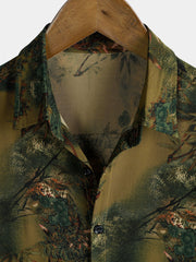 Men's Rayon Botanical Landscape Print Vacation Short Sleeve Shirt