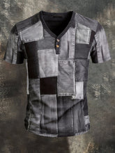 Men's Vintage Color-Block Print Short-Sleeved Henley Shirt