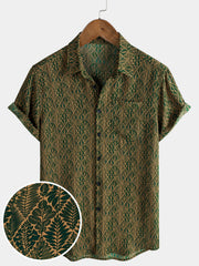 Men's Botanical Print Summer Short Sleeve Shirt