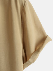 Men's Khaki Casual Solid Color Rayon Summer Short Sleeve Shirt