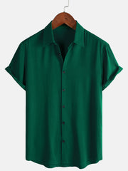 Men's Green Casual Solid Color Rayon Summer Short Sleeve Shirt