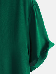 Men's Green Casual Solid Color Rayon Summer Short Sleeve Shirt