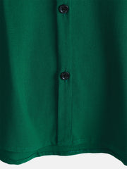 Men's Green Casual Solid Color Rayon Summer Short Sleeve Shirt