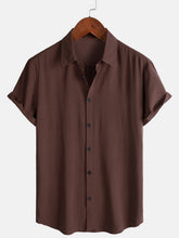 Men's Brown Casual Solid Color Rayon Summer Short Sleeve Shirt