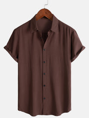 Men's Brown Casual Solid Color Rayon Summer Short Sleeve Shirt