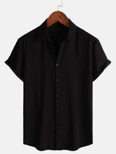 Men's Black Casual Solid Color Rayon Summer Short Sleeve Shirt
