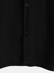 Men's Black Casual Solid Color Rayon Summer Short Sleeve Shirt