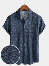 Men's Blue Retro Pattern Casual Short Sleeve Shirt