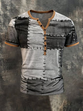 Men'S Vintage-Style Color-Block Short-Sleeved T-Shirt With Henley Collar