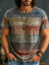 Vintage Horizontal Stripe Color Block Printed T-shirt