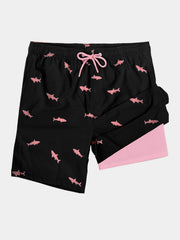 Men's Shark Print Quick Dry Beach Shorts Swim Trunks