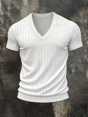 Men'S Fashionable Casual Ribbed V-Neck Short-Sleeved T-Shirt
